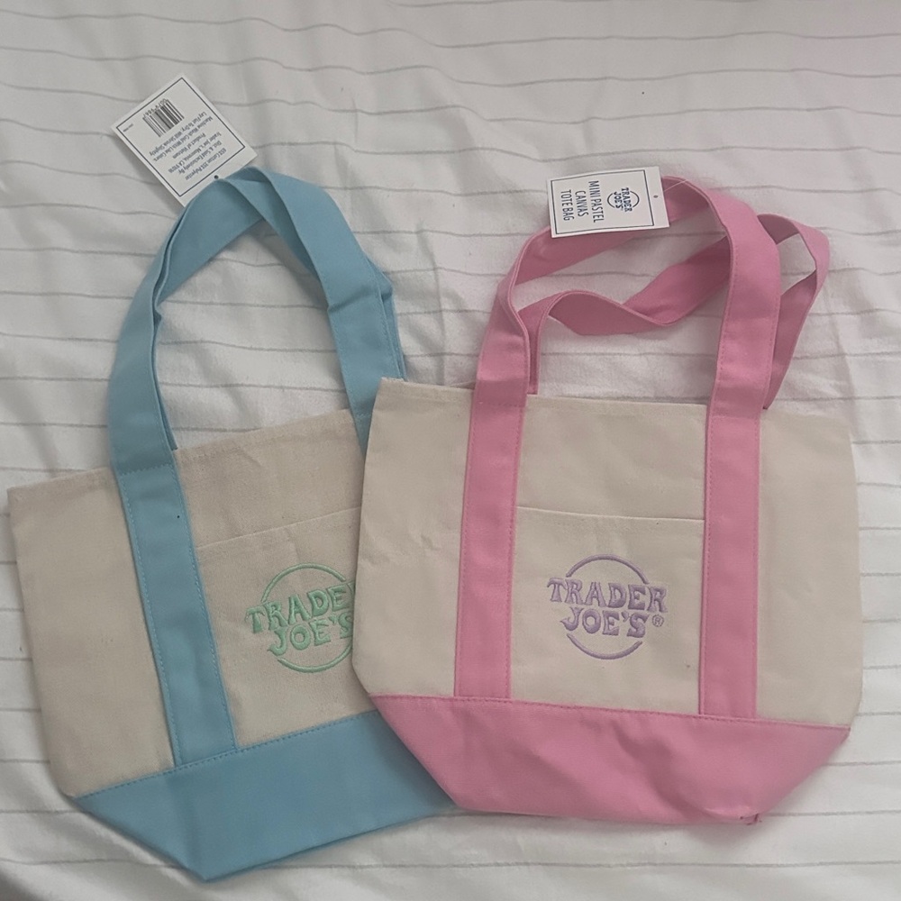 Trader Joe's Canvas Tote Bag - Pink or Light Blue Accent